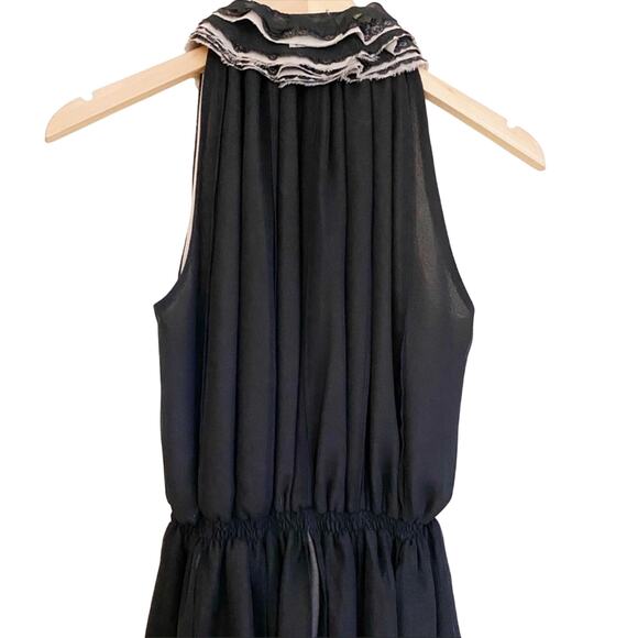 Robert Rodriguez blouse black chiffon lace overlay high ruffle collar peplum XS - Picture 4 of 8